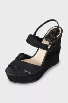 Textile high wedge sandals