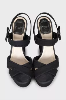 Textile high wedge sandals
