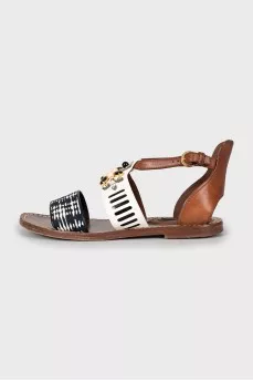 Leather sandals decorated with rhinestones