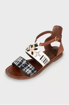 Leather sandals decorated with rhinestones