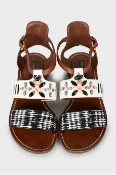 Leather sandals decorated with rhinestones