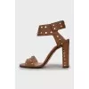 Leather sandals with gold rhinestones