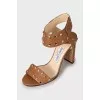 Leather sandals with gold rhinestones