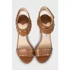Leather sandals with gold rhinestones