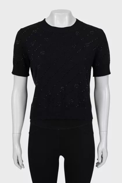 Cashmere T-shirt with rhinestones