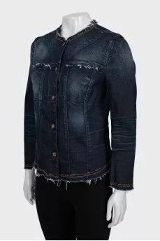 Fitted denim jacket with decor