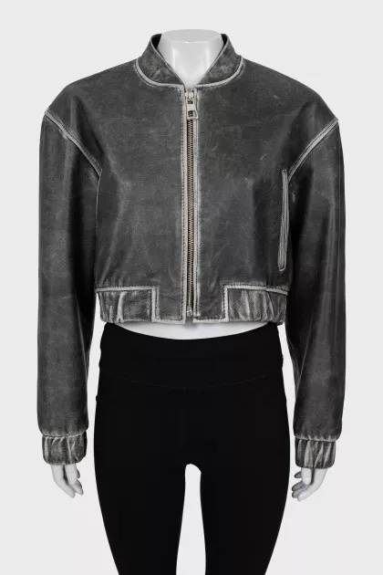Gray cropped leather jacket