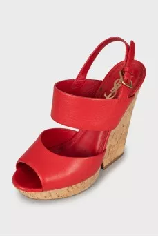 Red high wedge sandals
