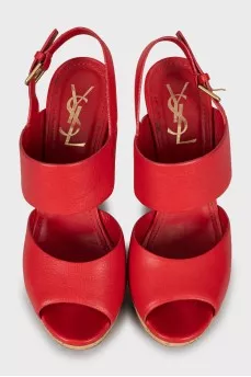 Red high wedge sandals