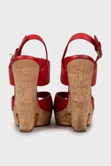 Red high wedge sandals