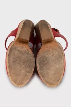 Red high wedge sandals