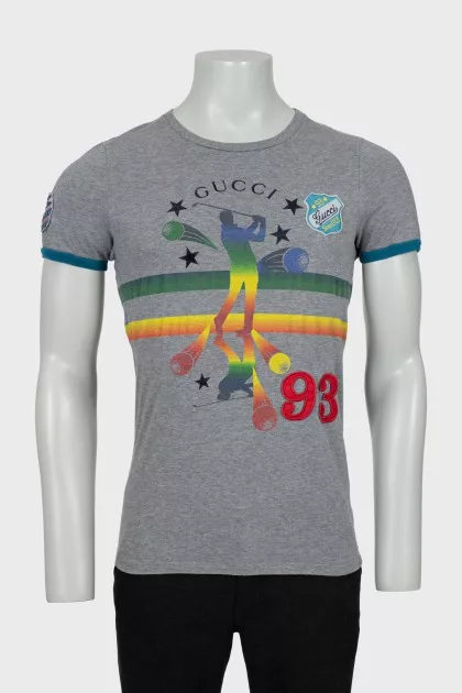 Men's T-shirt with print and patches