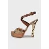Python leather high heel sandals