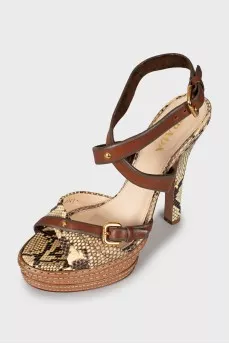 Python leather high heel sandals