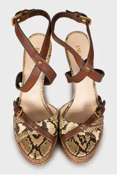 Python leather high heel sandals