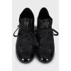 Leather sneakers with patent toe