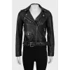 Cropped leather jacket with back print