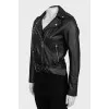 Cropped leather jacket with back print