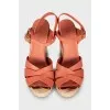Leather sandals with woven wedge heel