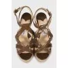 Leather sandals with woven wedge heel