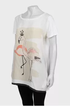 Straight-fit T-shirt with silk insert