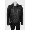 Men's leather jacket with logo on the back