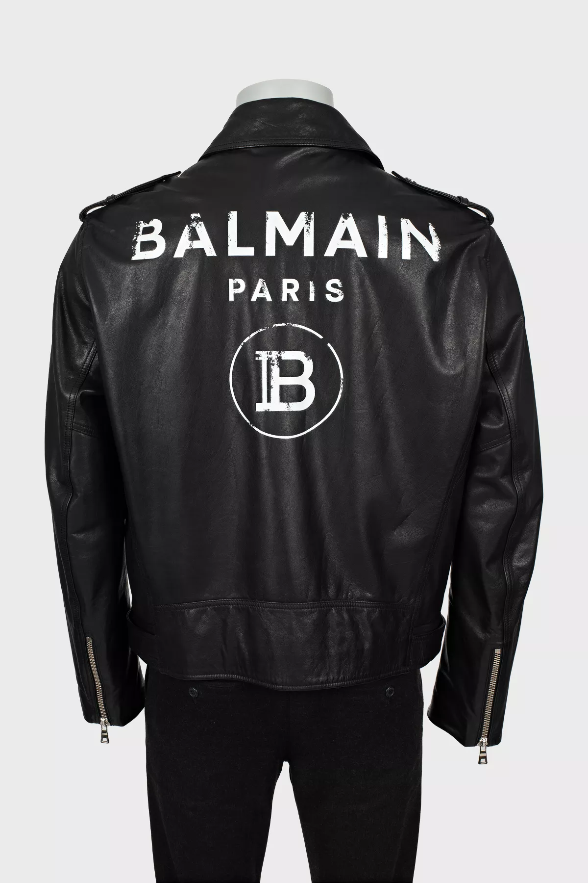 Balmain Мужская кожаная куртка с логотипом на спине 88852907