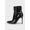 Leather ankle boots with metal beads