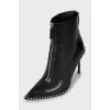 Leather ankle boots with metal beads
