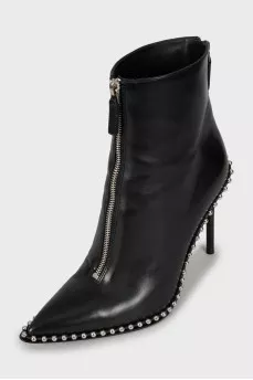 Leather ankle boots with metal beads
