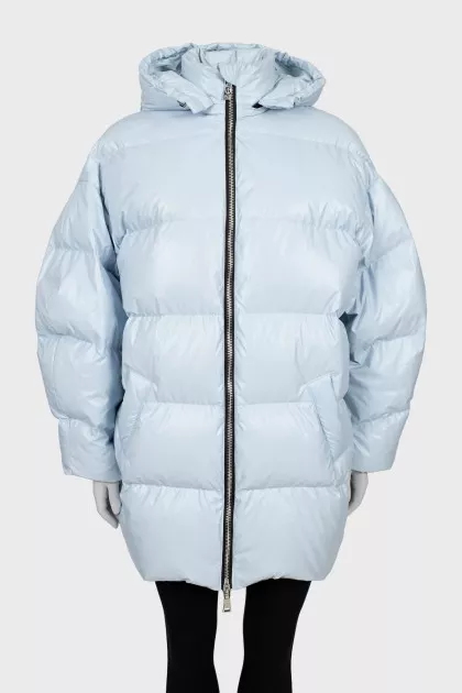 Light blue down jacket with hood