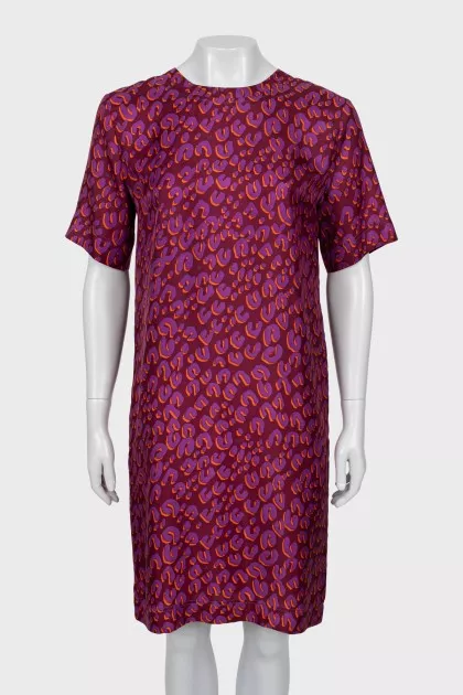 Printed silk shift dress