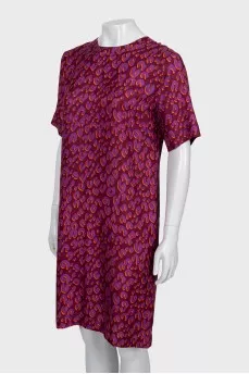 Printed silk shift dress