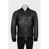 Men's leather bomber jacket with patches