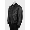 Men's leather bomber jacket with patches