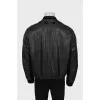 Men's leather bomber jacket with patches