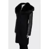 Coat with leather sleeves and fur