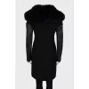 Coat with leather sleeves and fur