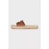 Leather slides with woven platform