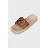 Leather slides with woven platform