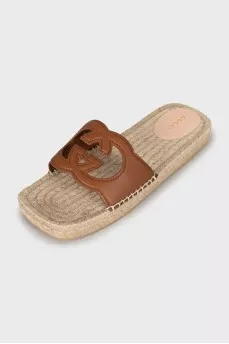 Leather slides with woven platform