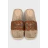 Leather slides with woven platform