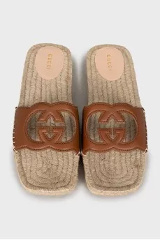 Leather slides with woven platform