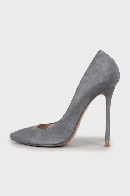 Gray Suede Pointed Toe Pumps