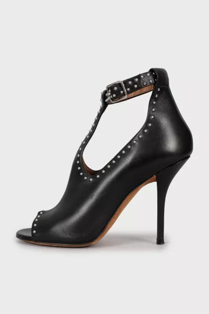 Black leather shoes with silver trim