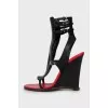 Leather sandals with shaped wedges