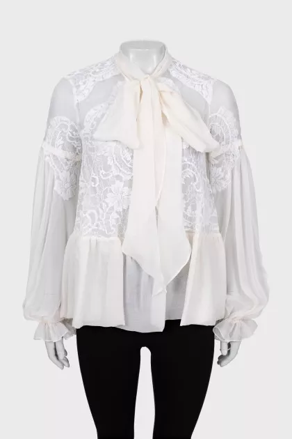 Silk blouse with lace inserts
