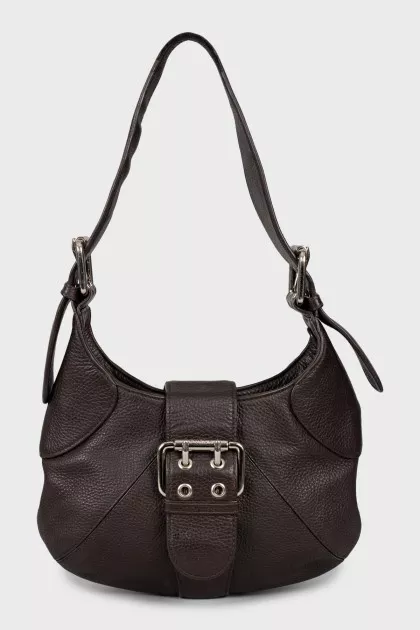Leather shoulder bag with buckles