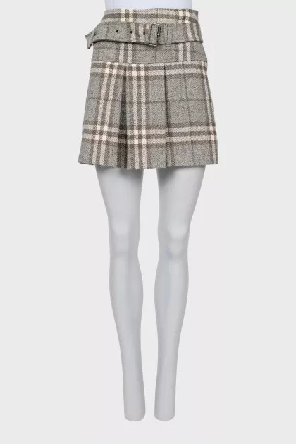 Wool mini skirt in checkered print