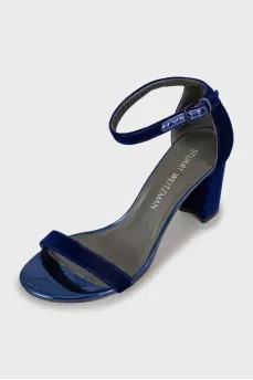 Velor block heel sandals